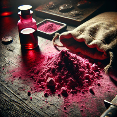 Drug scene with a pink powder on the table